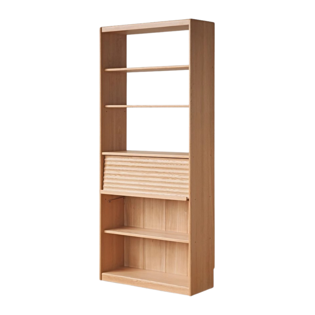 Oak, Beech Solid Wood Bookcase With Glass Door Floor-Standing Bookshelf Multi-Layer Storage Rack Free Combination Display Cabinet