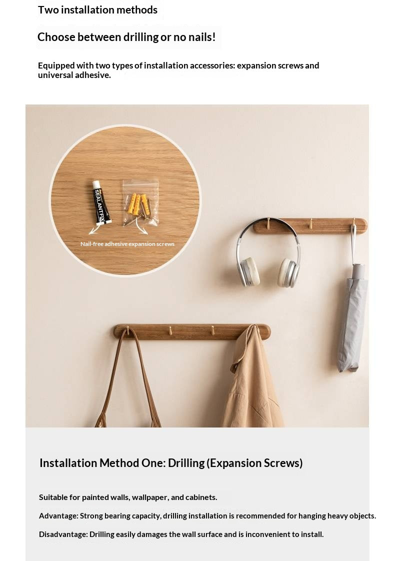 Beech, Acacia Solid Wood Hanging Clothes and Hat Rack