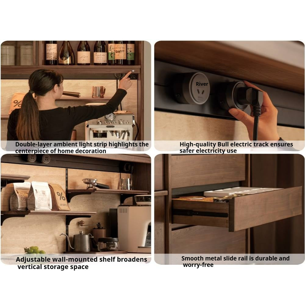 Black Walnut, Sandalwood, Ash Solid Wood Dining Cabinet Antique Style Rock Board