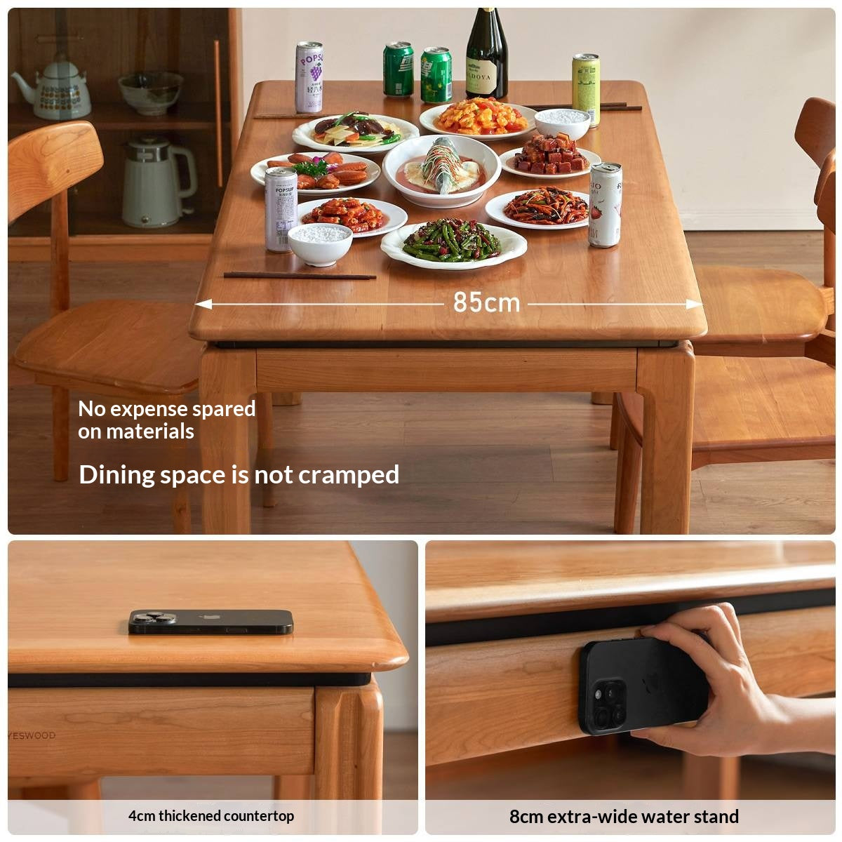 Cherry Solid Wood Vintage Style Dining Table