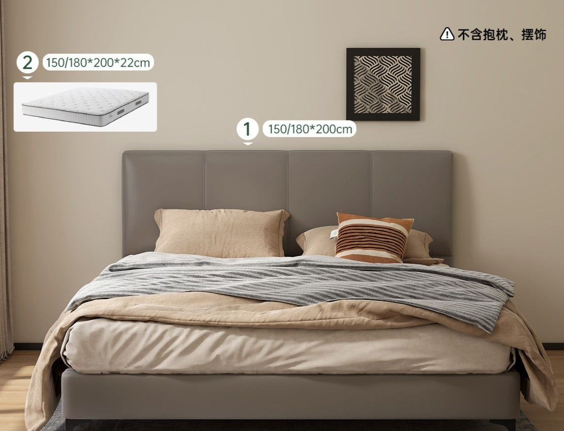 Genuine Leather Cowhide Bed Light Luxury Style Bedroom Complete Set of Furniture.