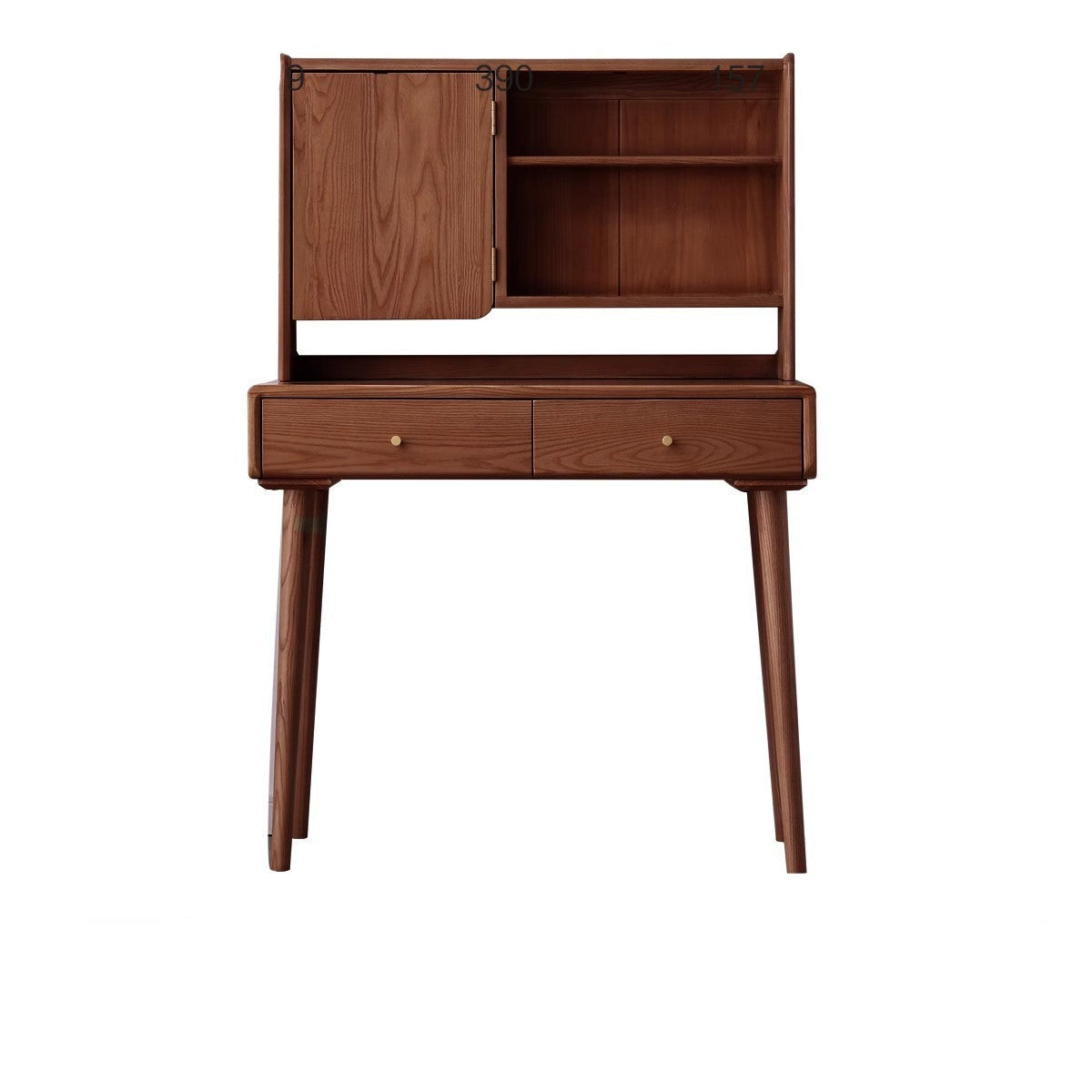 Ash Solid Wood Vanity Table with Mirror Shelf & Flip Cover.