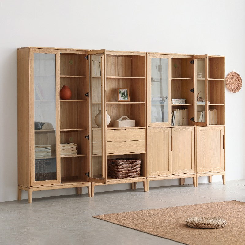 Ash Solid Wood Floor-Standing Bookcase Whole Wall Free Combination Bookshelf