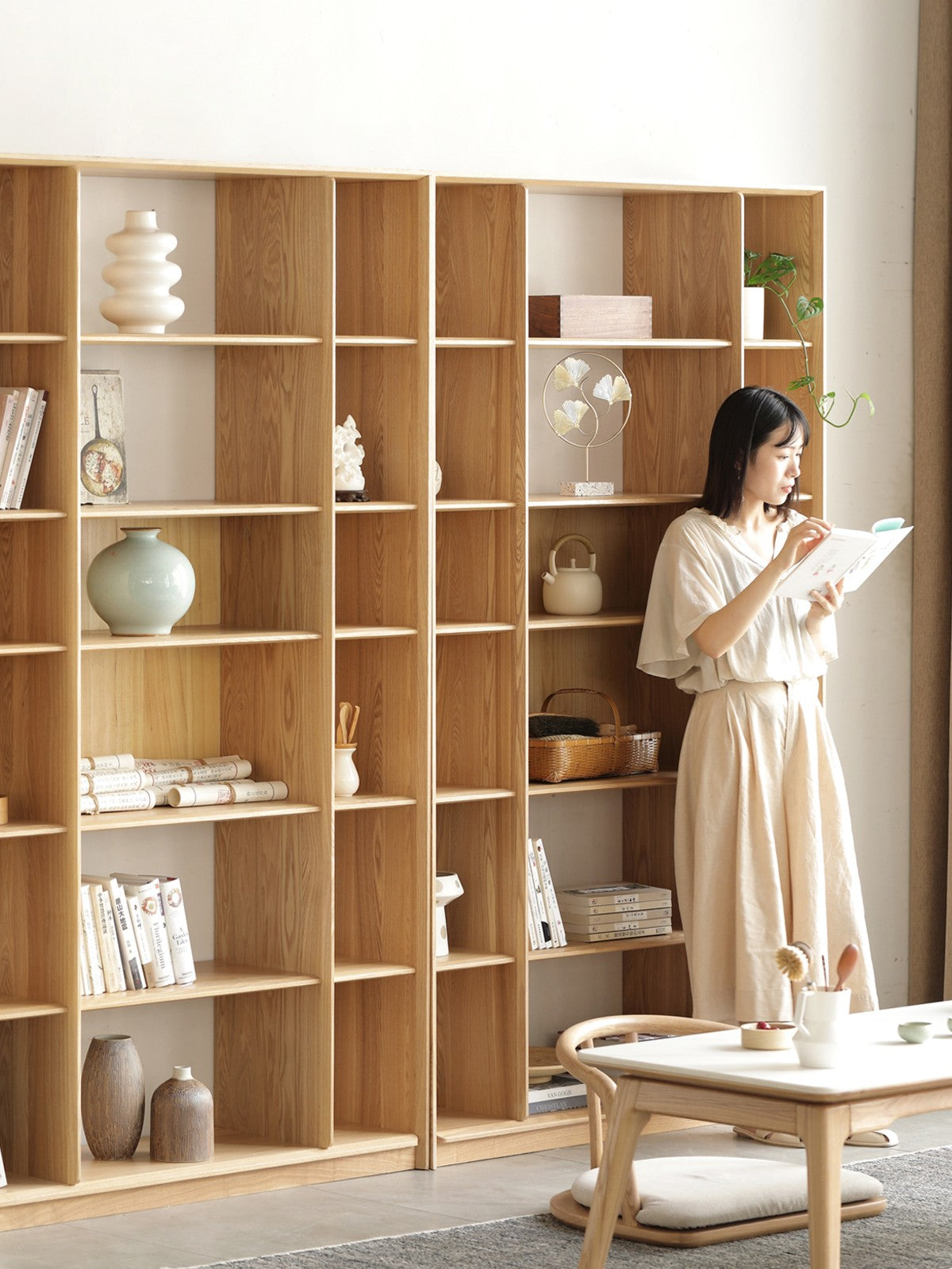 Ash Solid Wood Combination Bookcase Bookshelf<