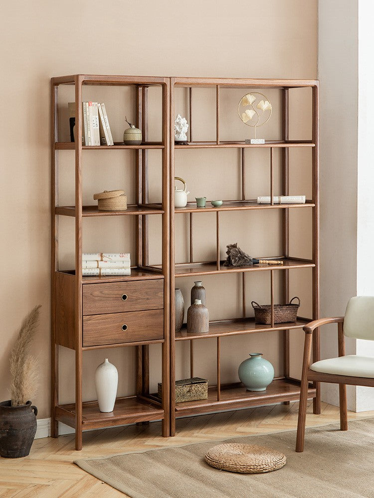 Black Walnut, Ash Solid Wood Bookshelf Combined Bookcase Display Cabinet Wall Shelf
