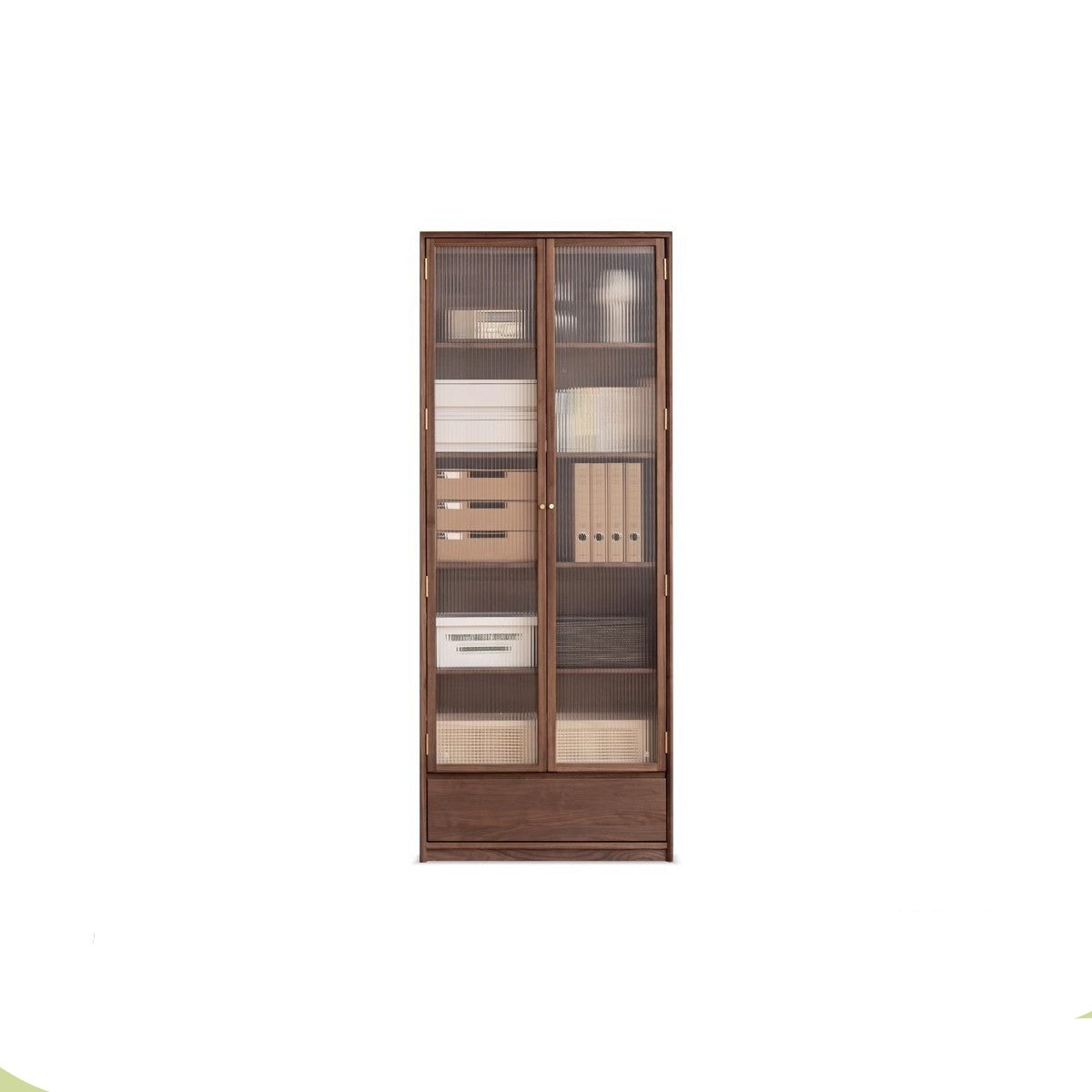 Black Walnut Solid Wood flat glass Double-door bookcase