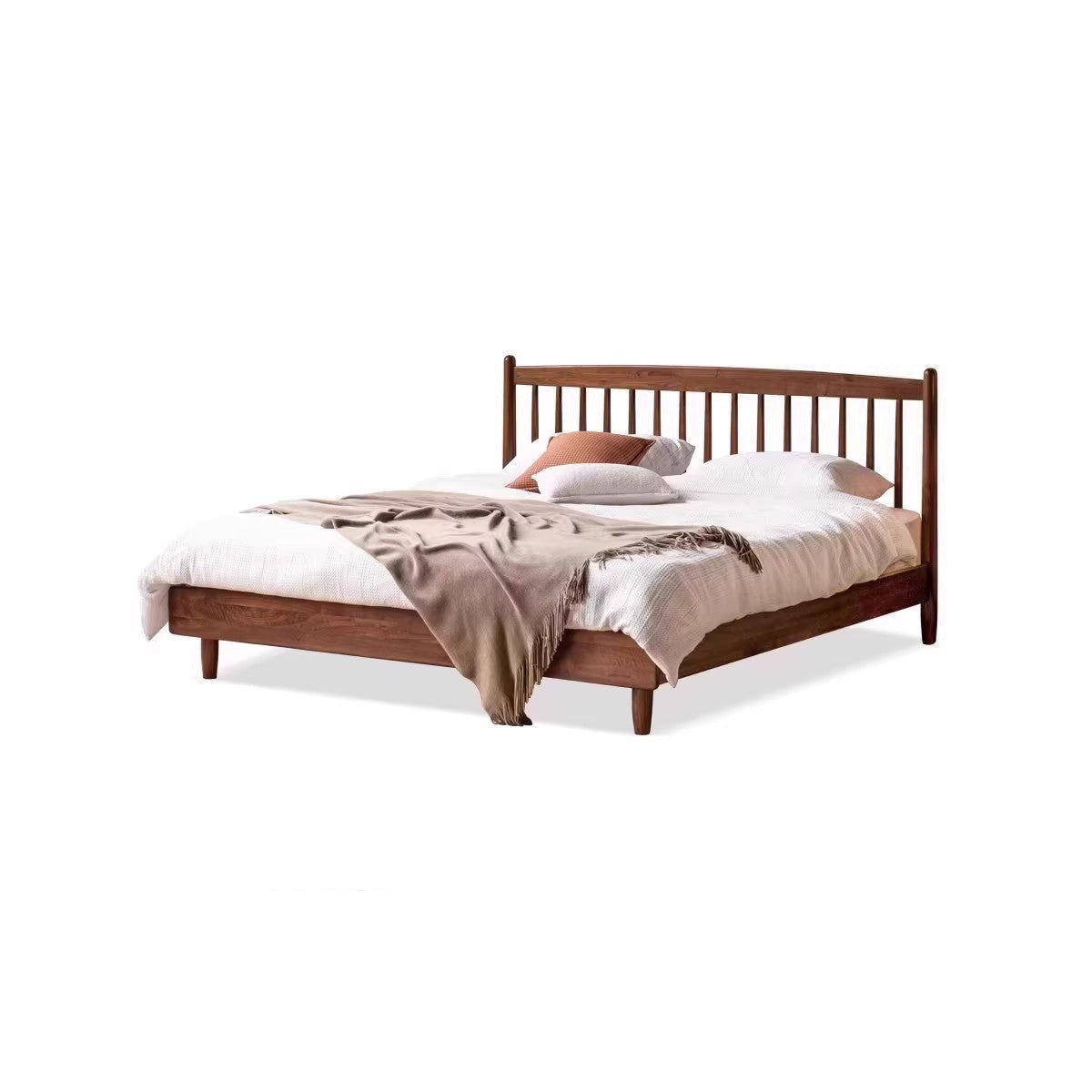 Black Walnut, Poplar Solid Wood Bed in Modern Casual Scandinavian Style