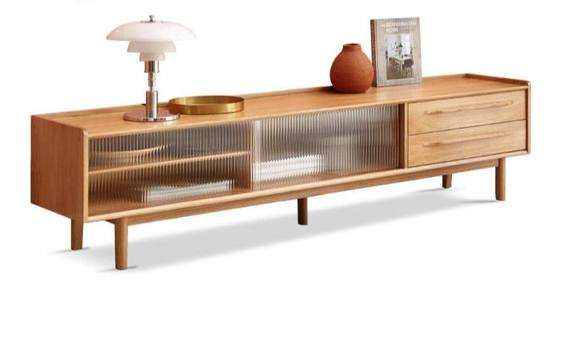 Oak solid wood TV stand sliding door"