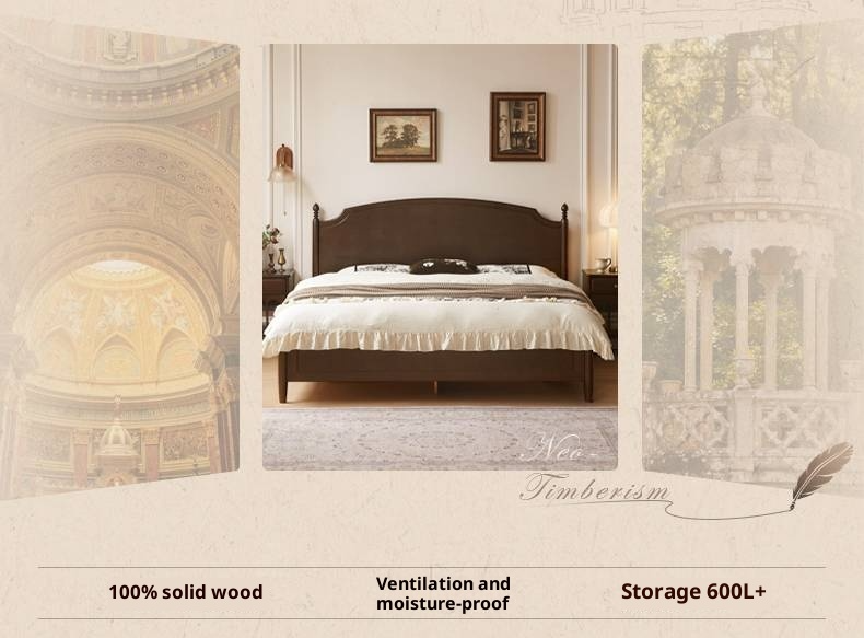 Poplar Solid Wood Box Bed, French Retro Style