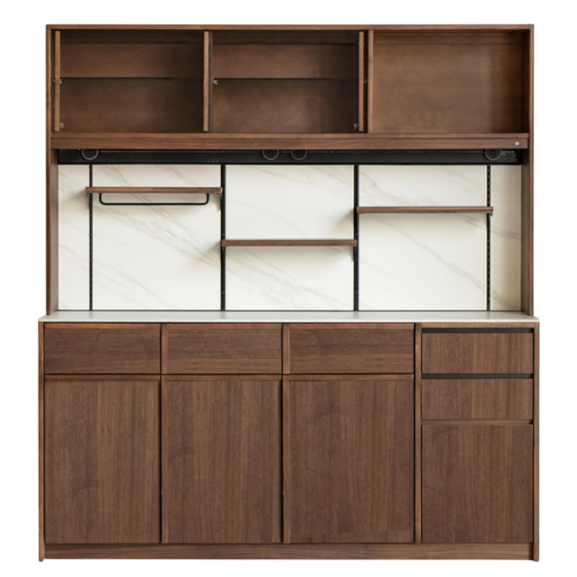 Black Walnut, Sandalwood Solid Wood Dining Cabinet Antique Style Rock Board