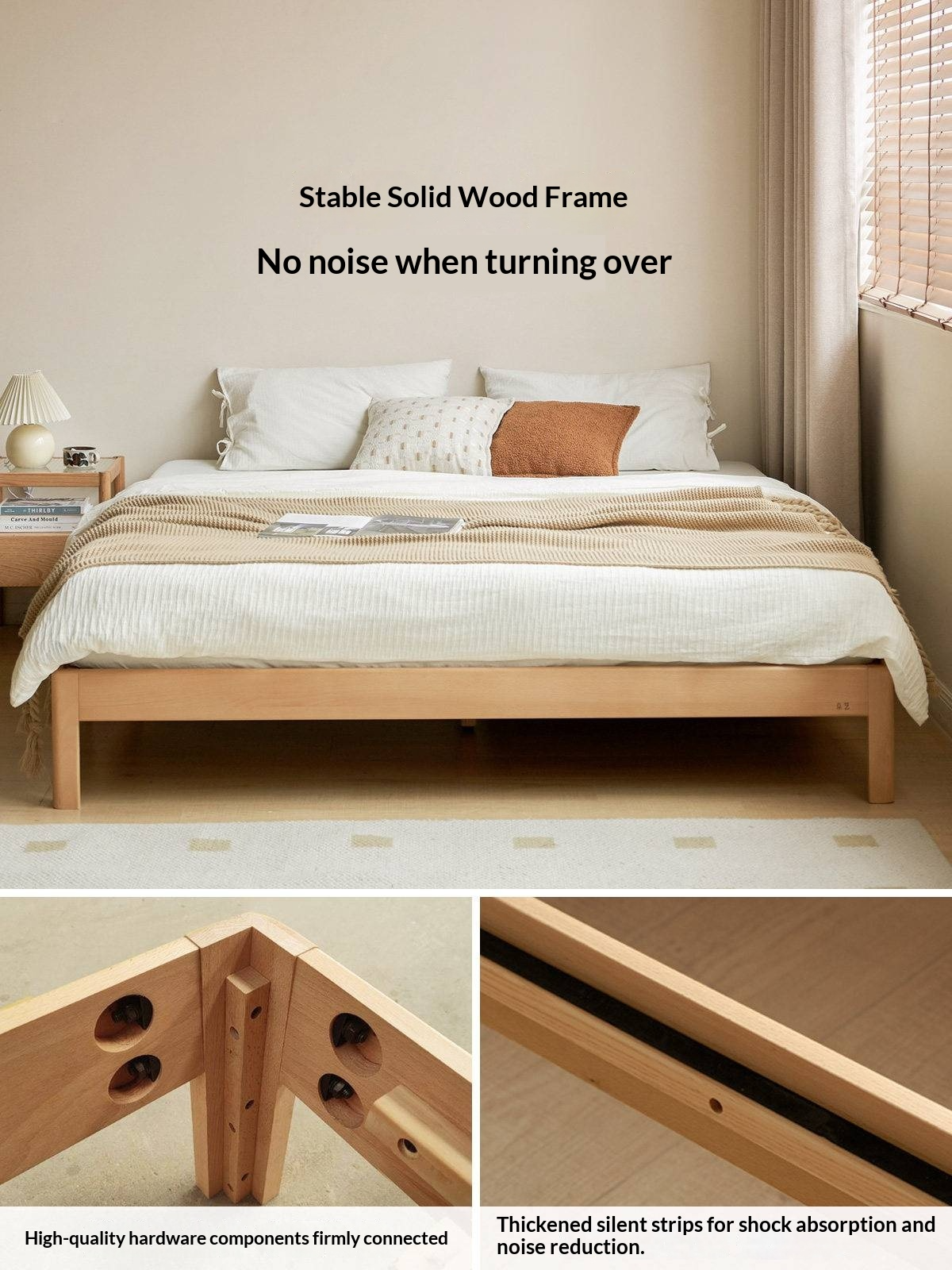 European Beech Solid Wood Platform Bed — Headboard-Free, Simple Design