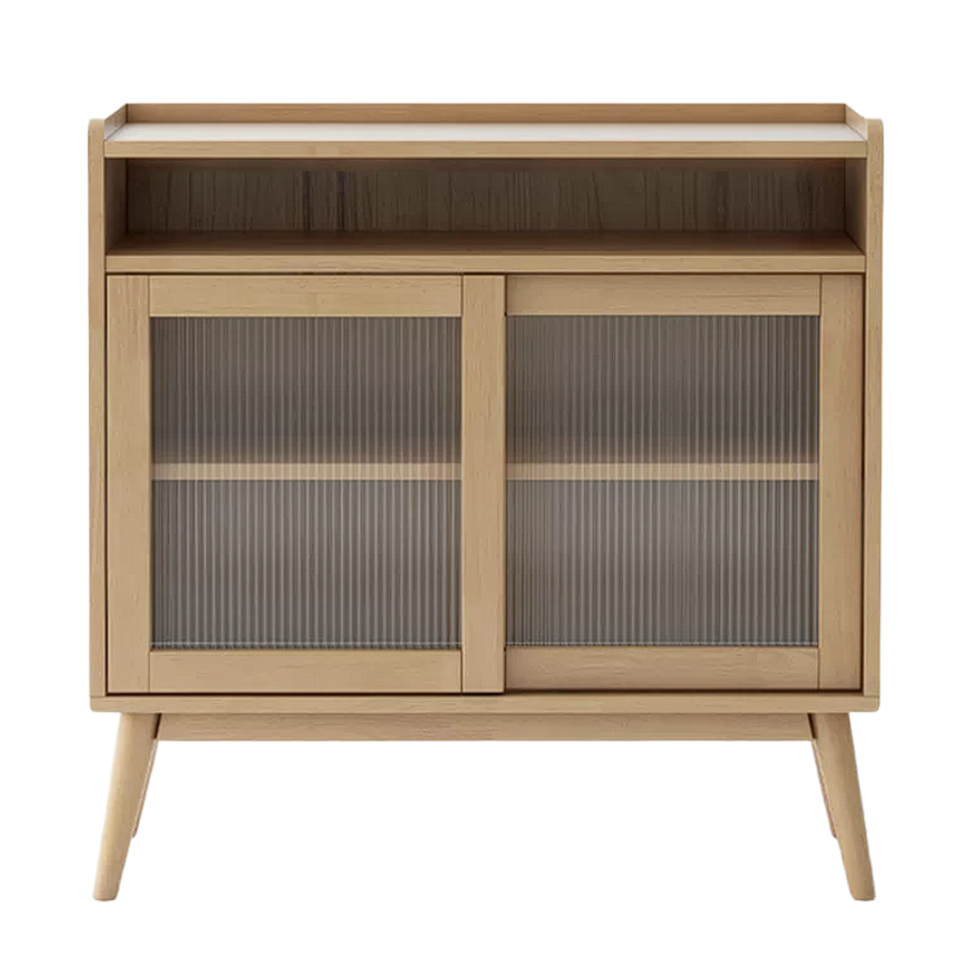 Oak Solid Wood, Solid RubberWood Sideboard Sliding Doors