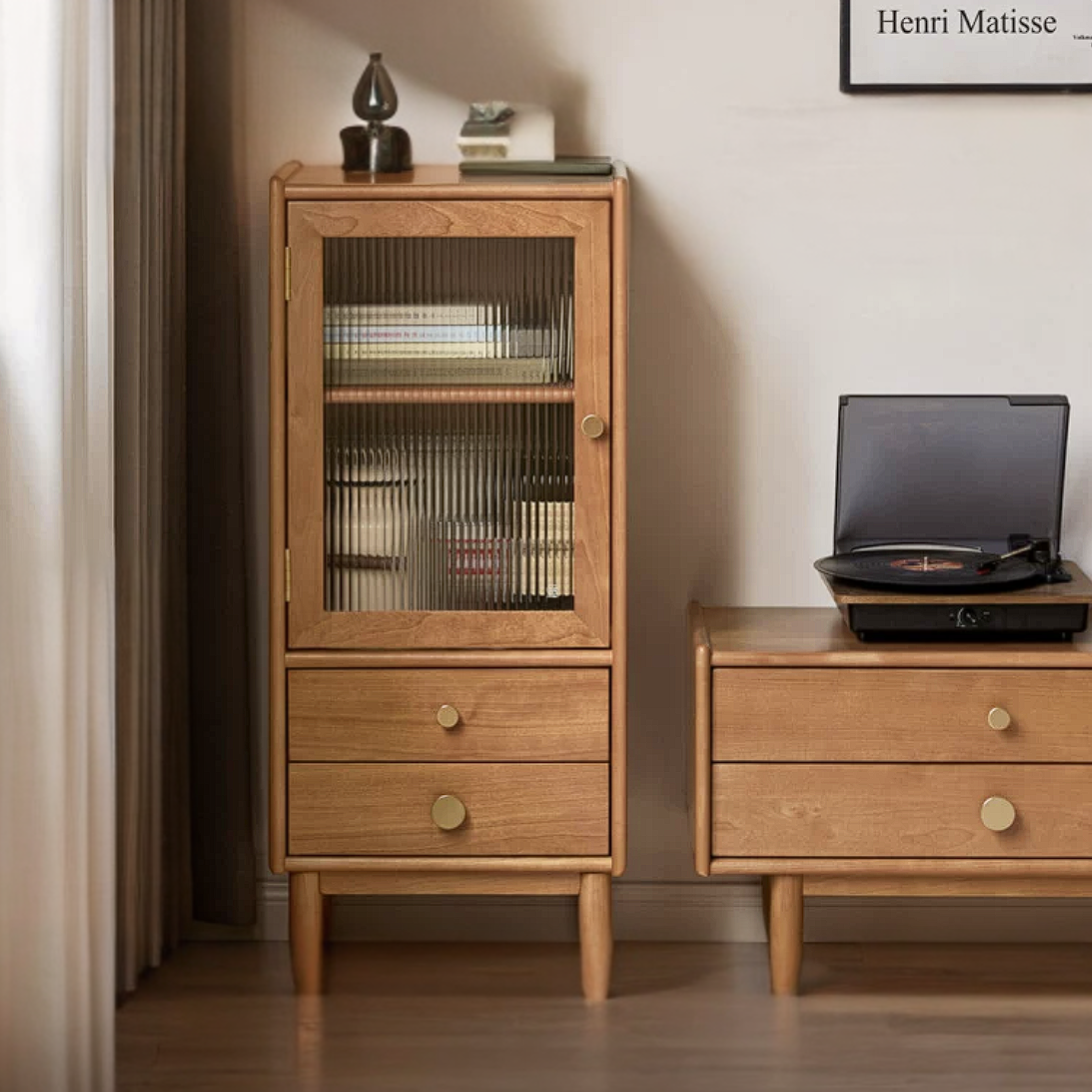 Cherry, Birch Solid Wood Japanese Retro Side Cabinet