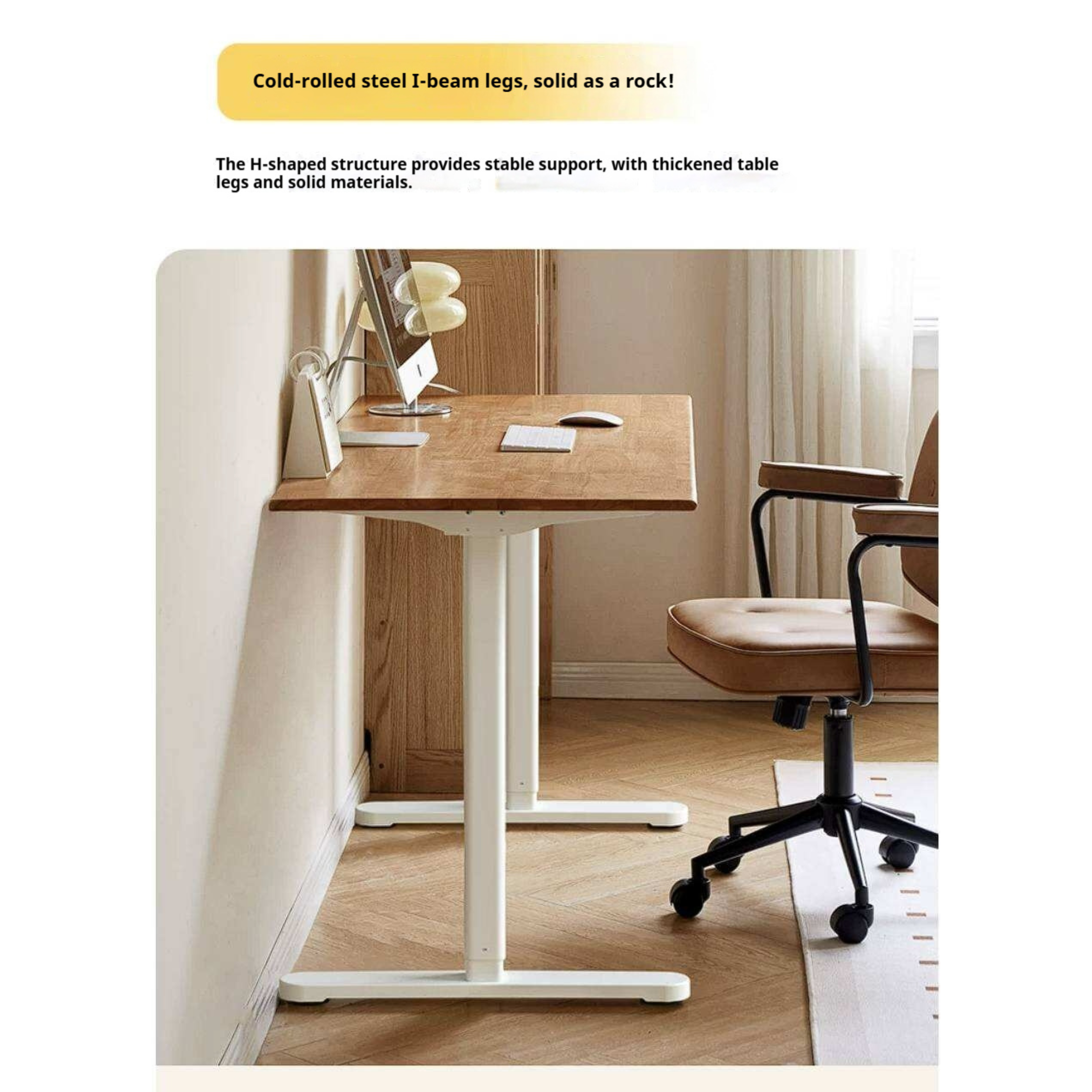 Oak Solid Wood, Rubberwood Electric Height Adjustable Standing Desk with Memory Presets