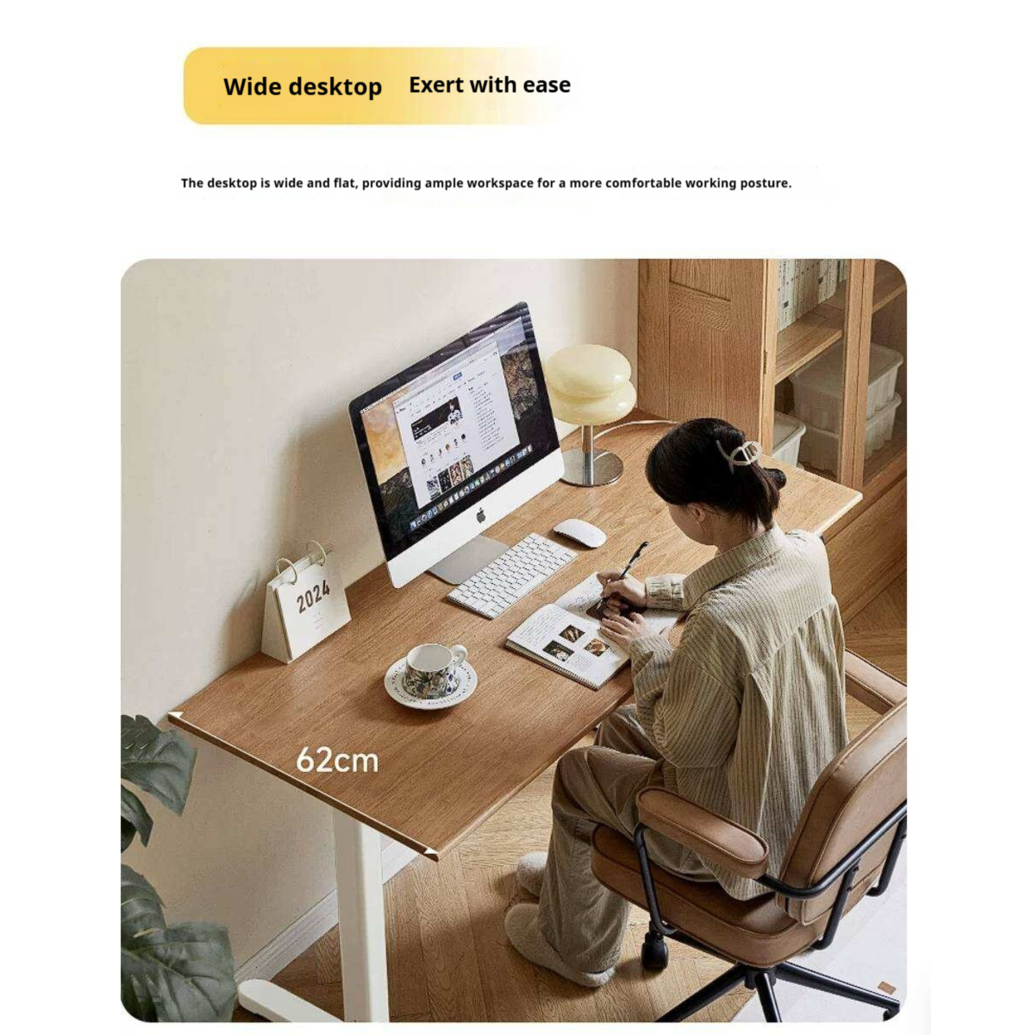 Oak Solid Wood, Rubberwood Electric Height Adjustable Standing Desk with Memory Presets