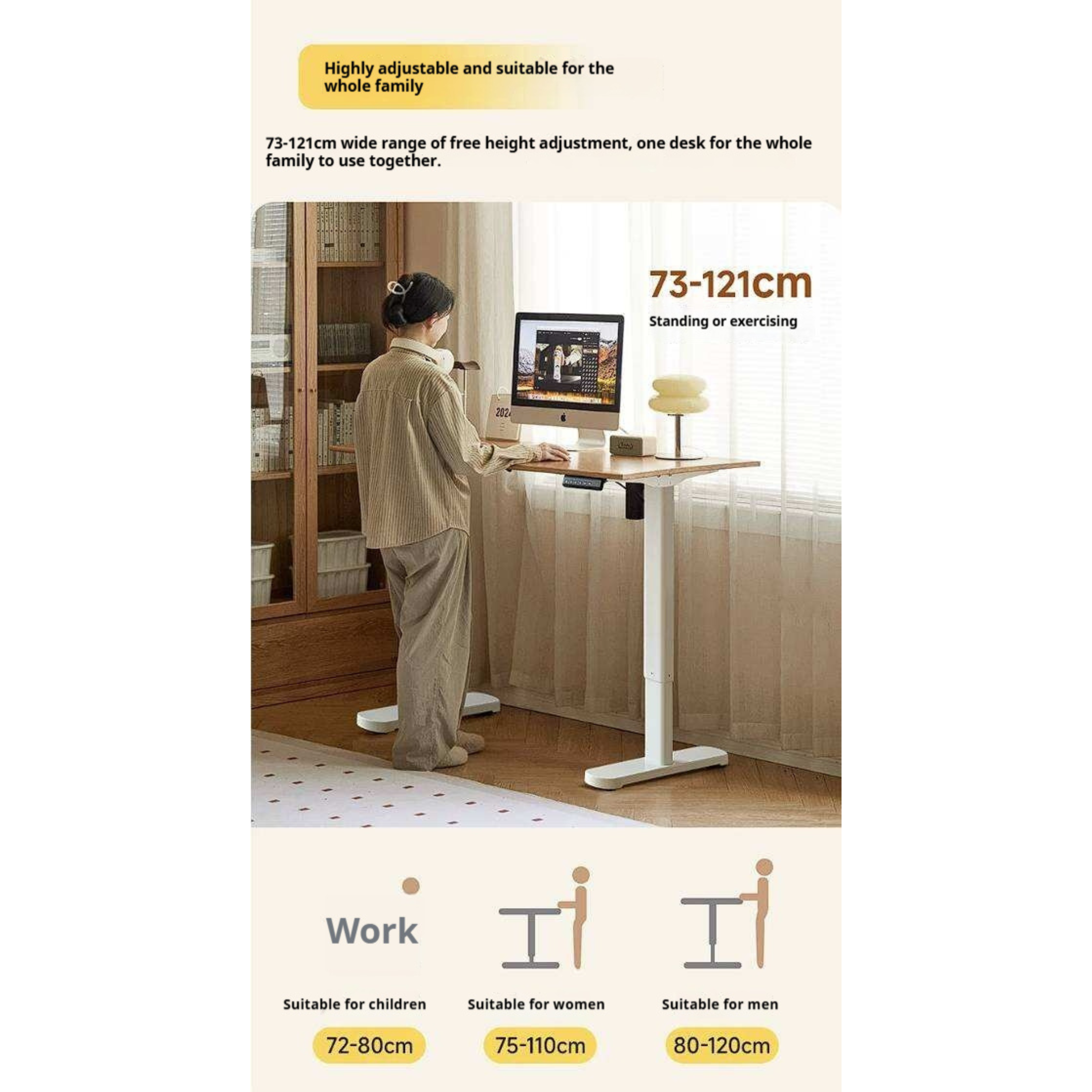Oak Solid Wood, Rubberwood Electric Height Adjustable Standing Desk with Memory Presets