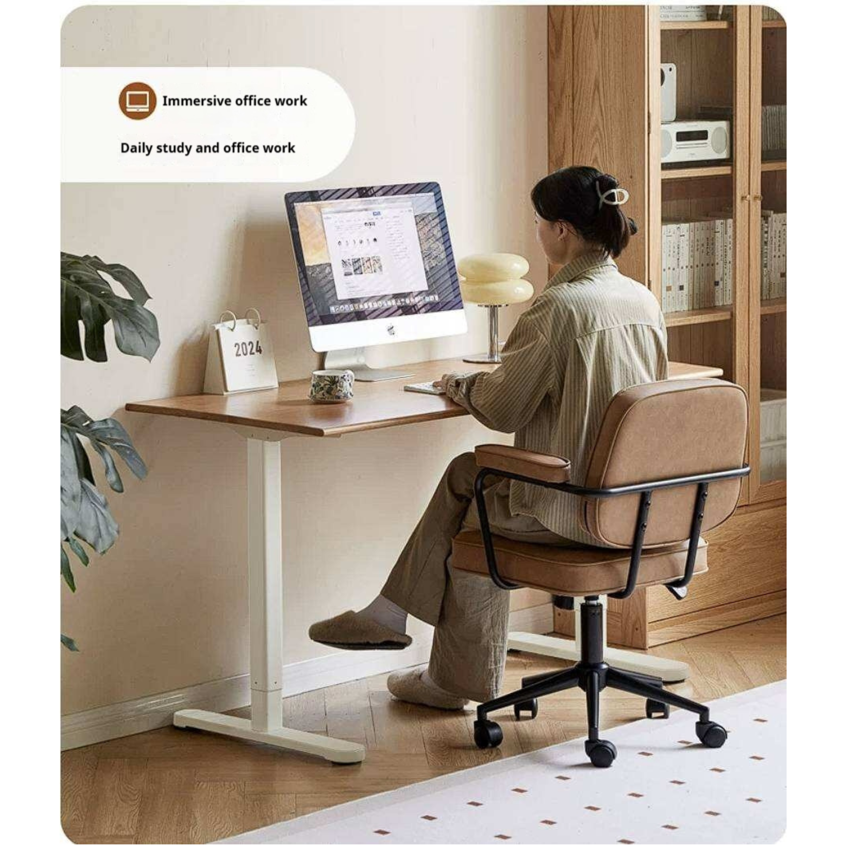 Oak Solid Wood, Rubberwood Electric Height Adjustable Standing Desk with Memory Presets