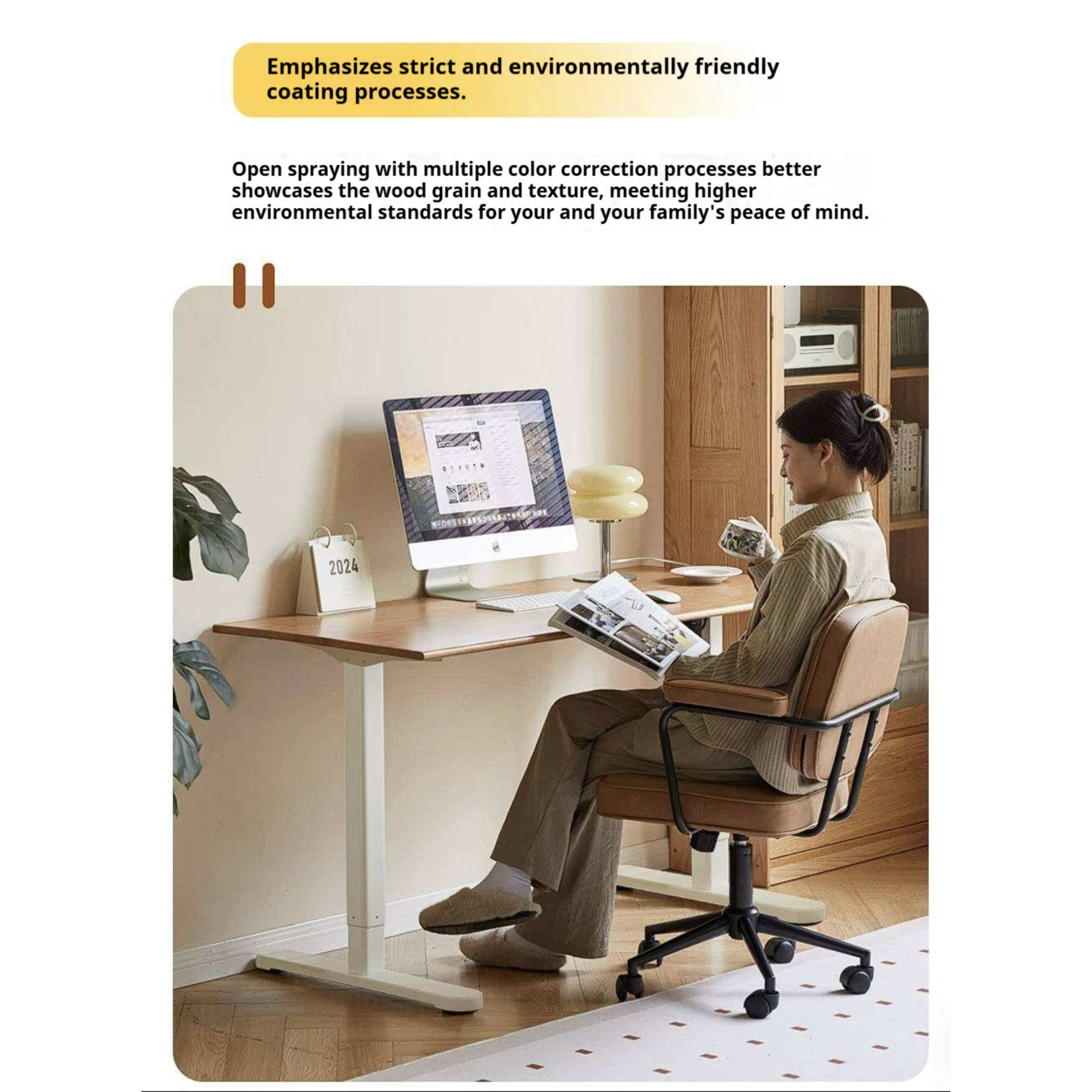 Oak Solid Wood, Rubberwood Electric Height Adjustable Standing Desk with Memory Presets