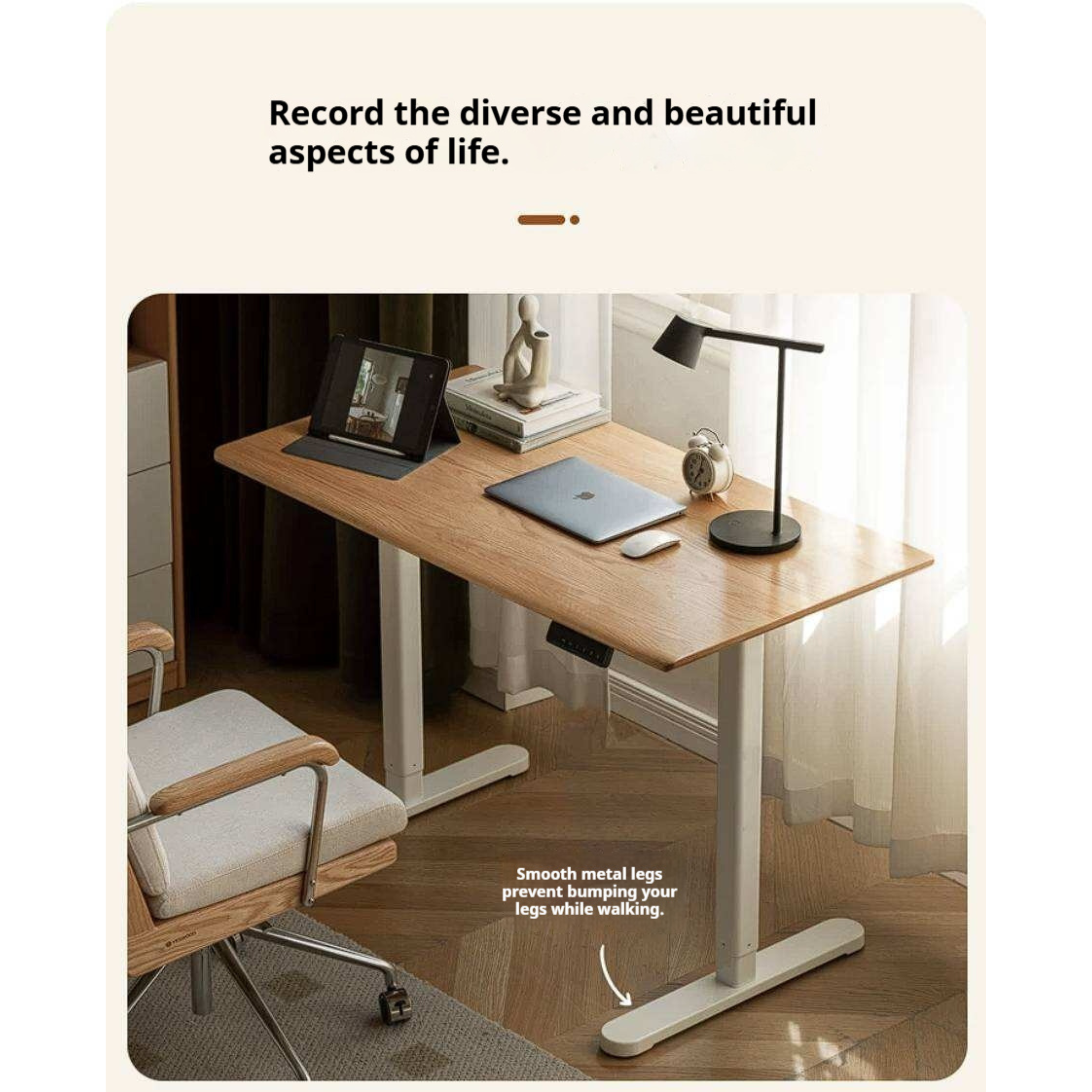 Oak Solid Wood, Rubberwood Electric Height Adjustable Standing Desk with Memory Presets