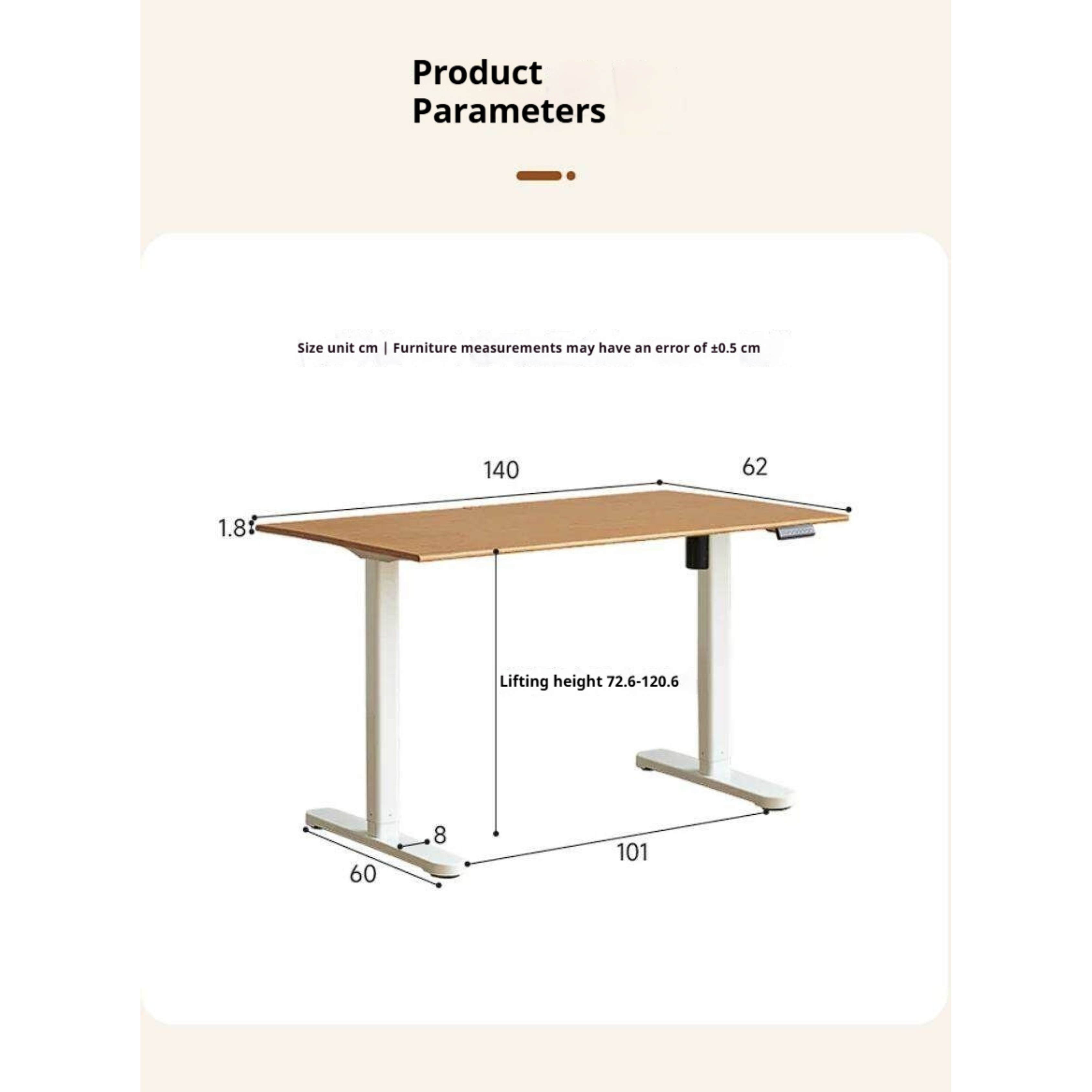 Oak Solid Wood, Rubberwood Electric Height Adjustable Standing Desk with Memory Presets