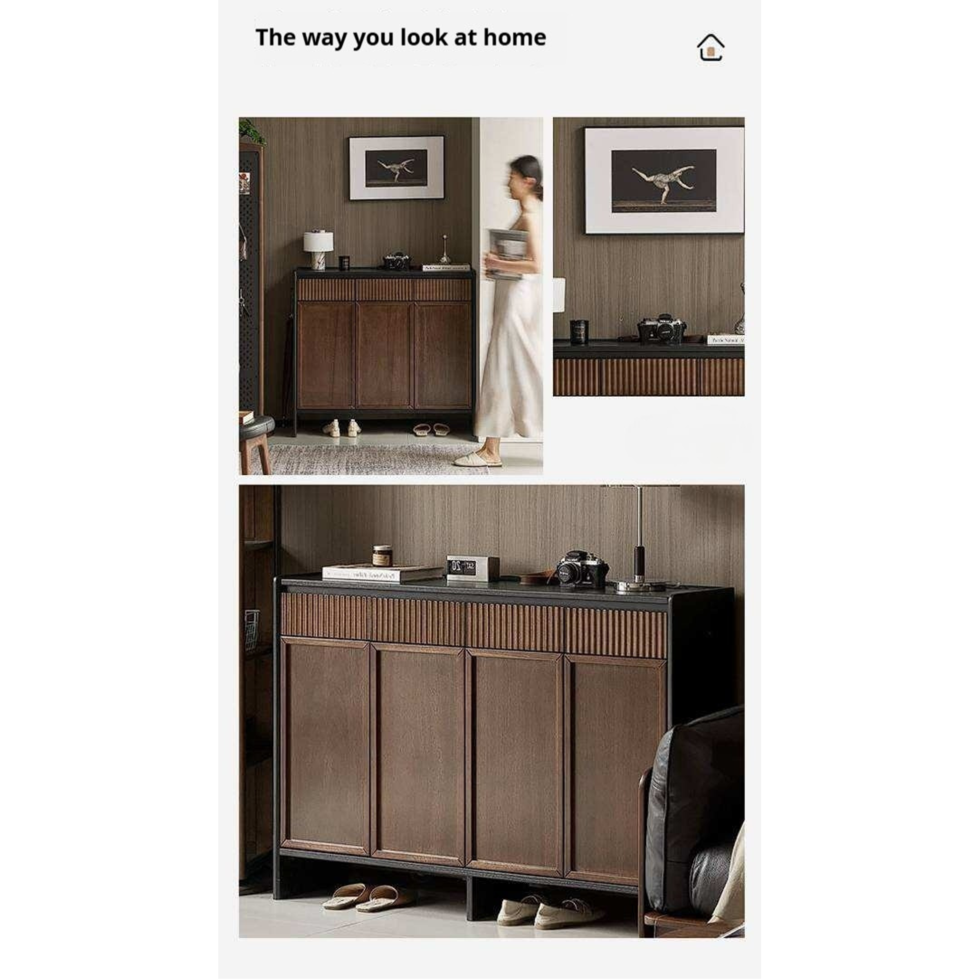 Oak Solid Wood Shoe Cabinet with Elegant Entrance Hall Style