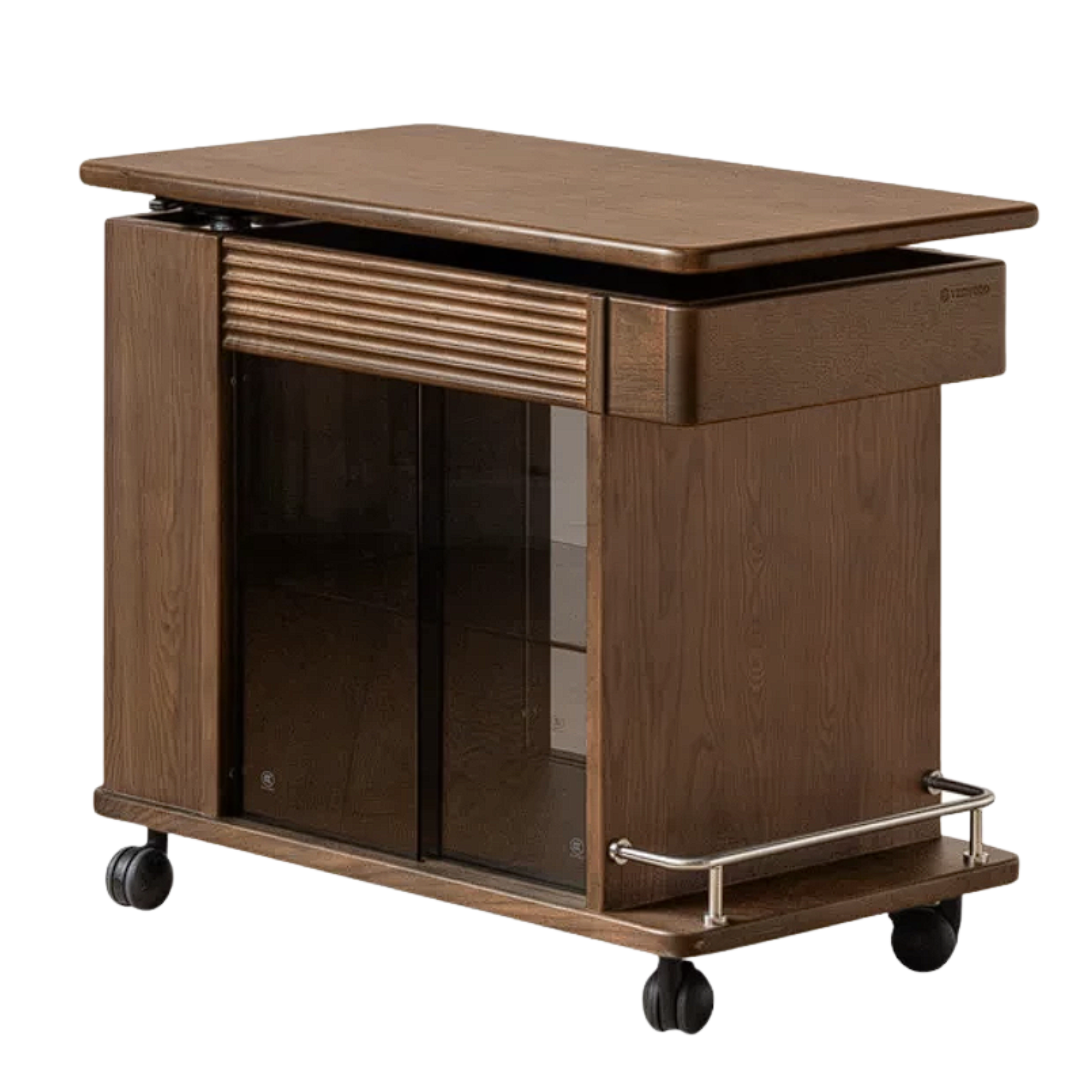 Black Walnut, Golden Pear Solid Wood Rolling Side Table – Modern End Table