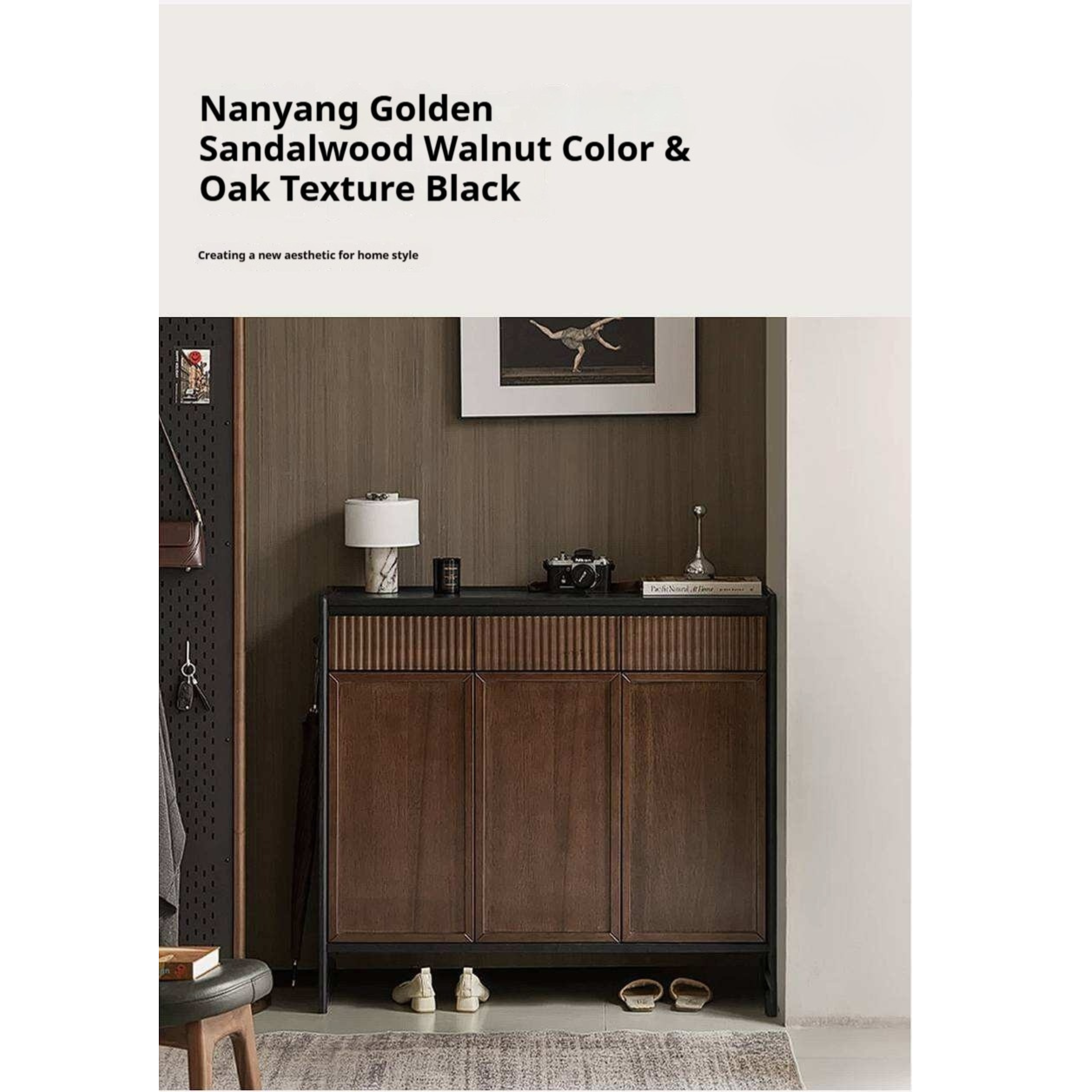 Oak Solid Wood Shoe Cabinet with Elegant Entrance Hall Style