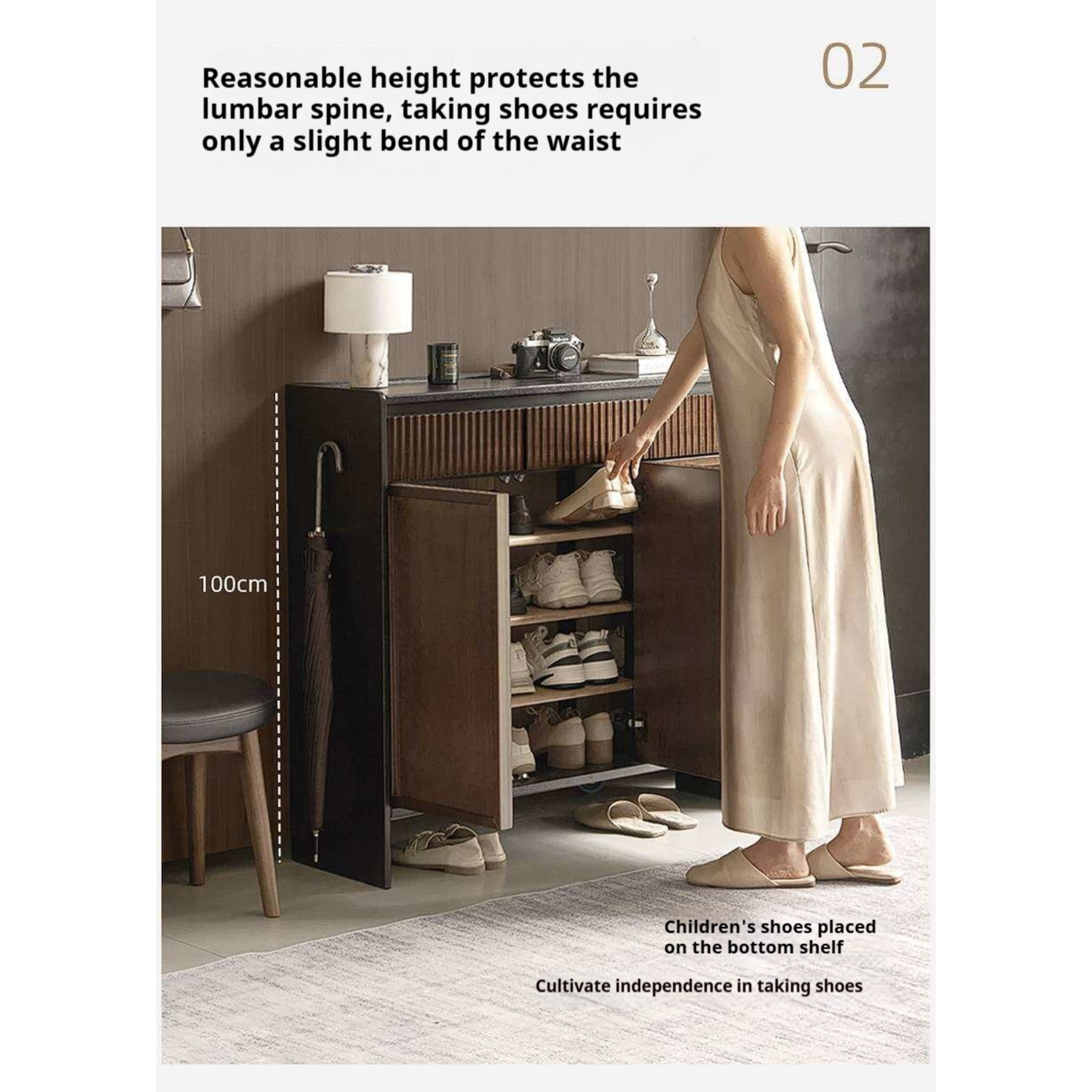 Oak Solid Wood Shoe Cabinet with Elegant Entrance Hall Style