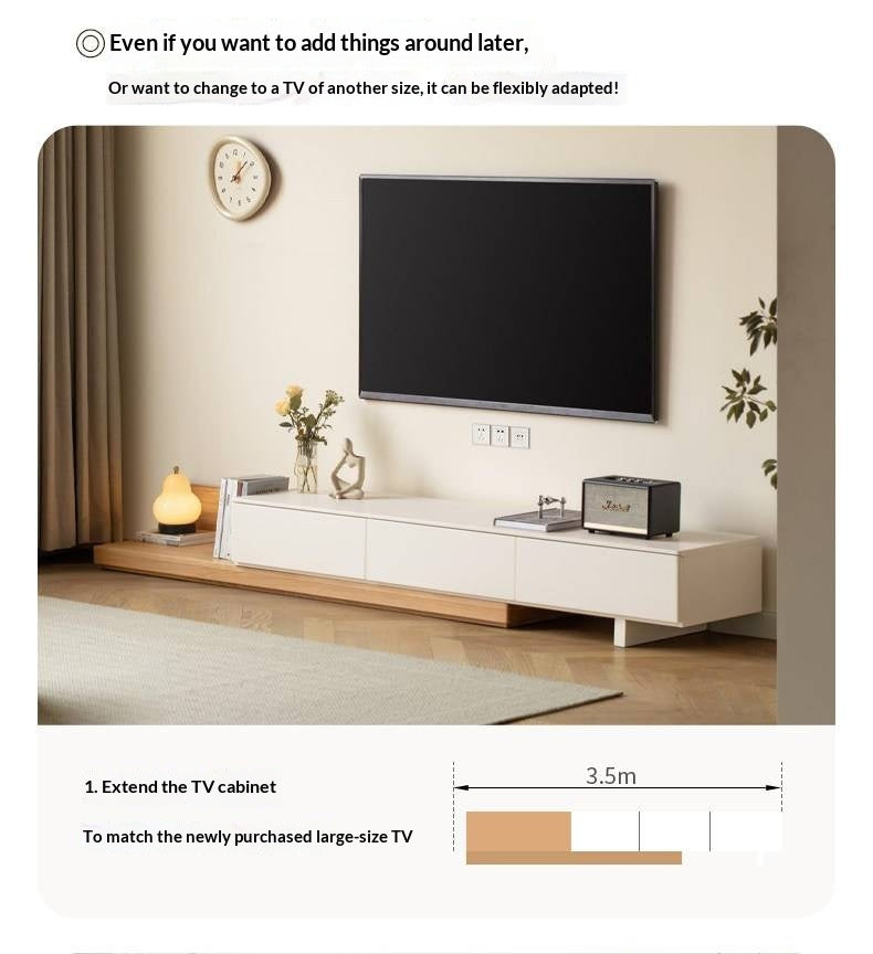 Tulipwood, Ash, Solid Rubberwood Retractable Floor TV Cabinet.