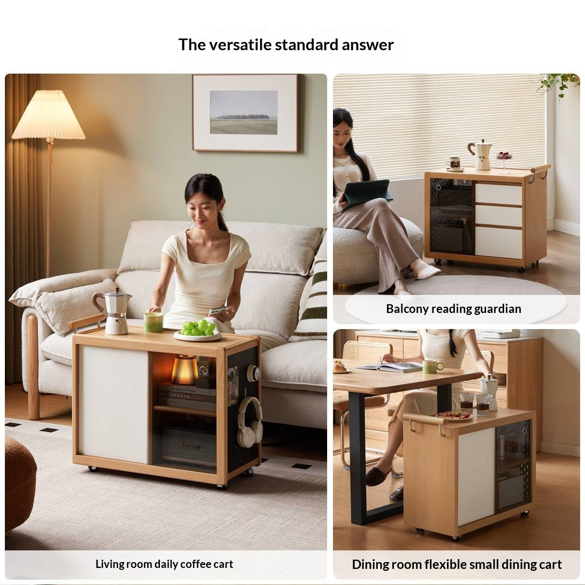 Beech Solid Wood Modern Corner Mobile Side Table