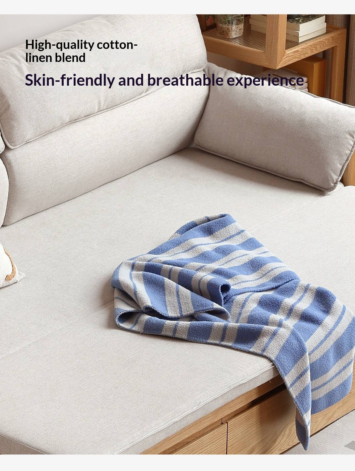 Oak Solid Wood Sofa Bed with Under-Seat Storage Drawers