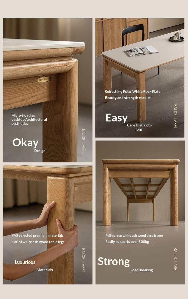 White Ash Solid Wood Restaurant Slab Dining Table