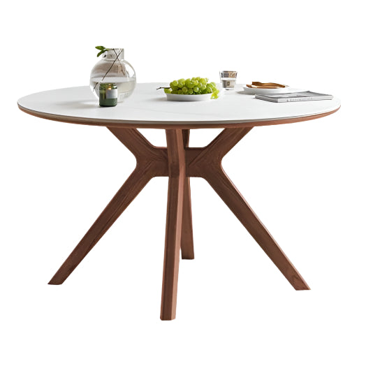 Black Walnut Solid Wood Rock Board Round Table With Turntable