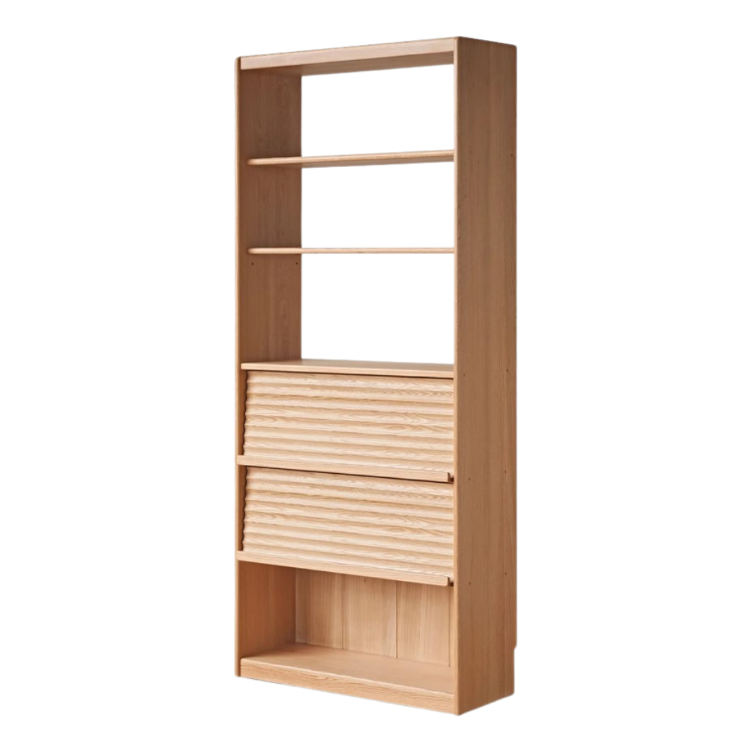 Oak, Beech Solid Wood Bookcase With Glass Door Floor-Standing Bookshelf Multi-Layer Storage Rack Free Combination Display Cabinet