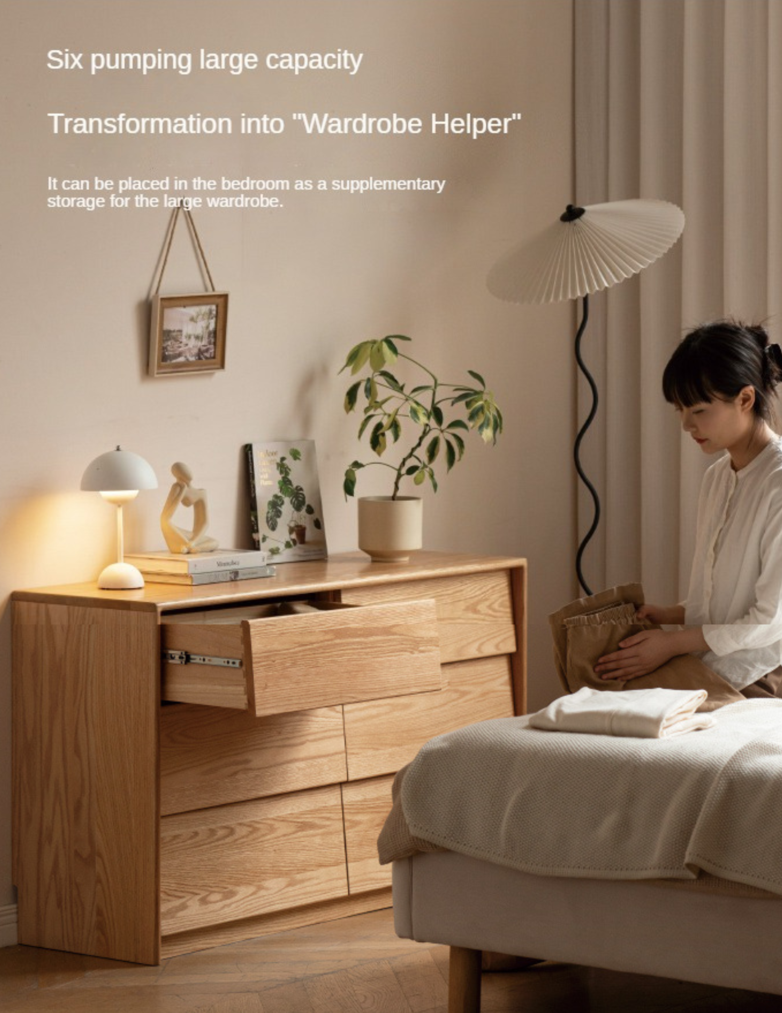 Ash, Oak Solid Wood Slanted Surface Chest of Drawers