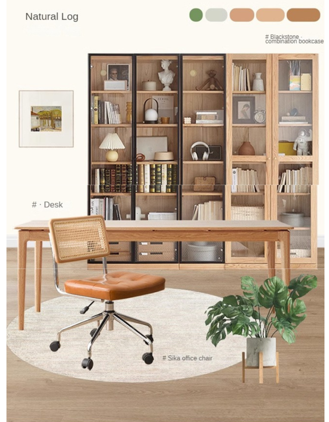 Oak, Solid Rubberwood Modern Bookcase Storage