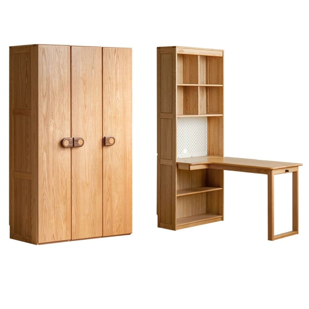 Oak Solid Wood Children's Wardrobe with Desk