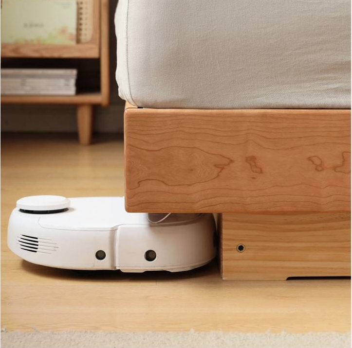 Cherry Solid Wood Floating Platform Box Bed, Headboard-Free Bed