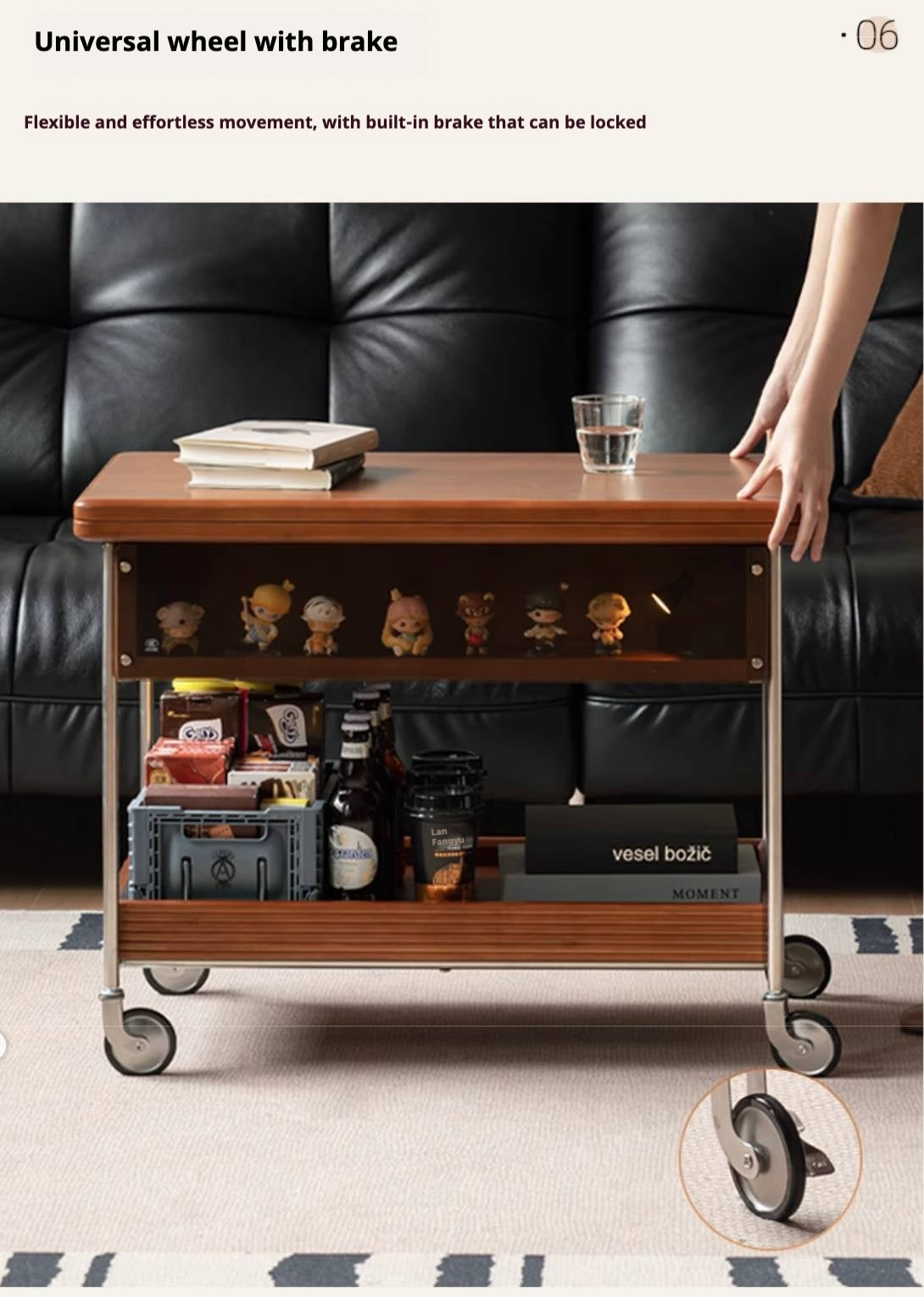 Poplar Solid Wood Middle Ancient Style Mobile Coffee Table