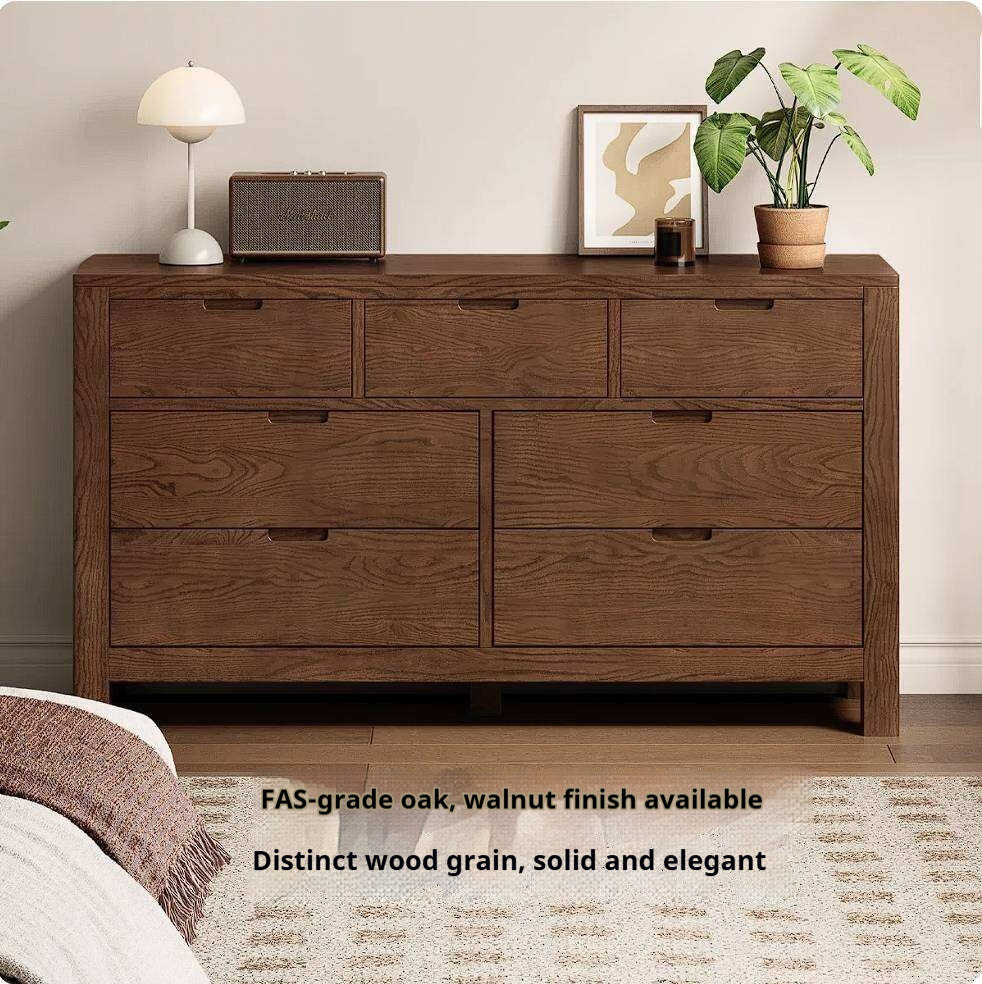 Oak Solid Wood, Solid Rubberwood Seven Drawers Drawer