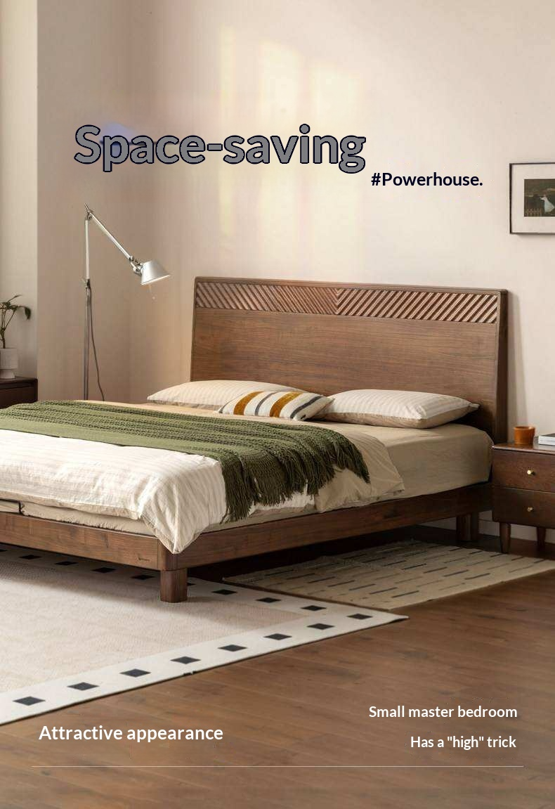 Black Walnut Solid Wood Platform Bed with Grooved Panel Headboard Accent