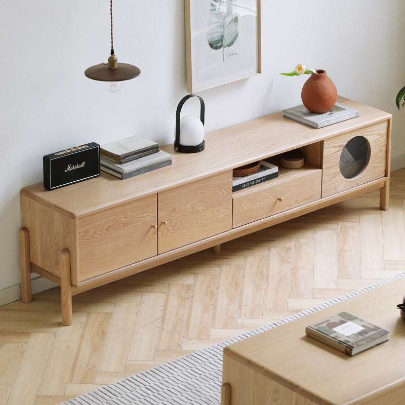Ash Solid Wood Nordic Floor TV Cabinet.