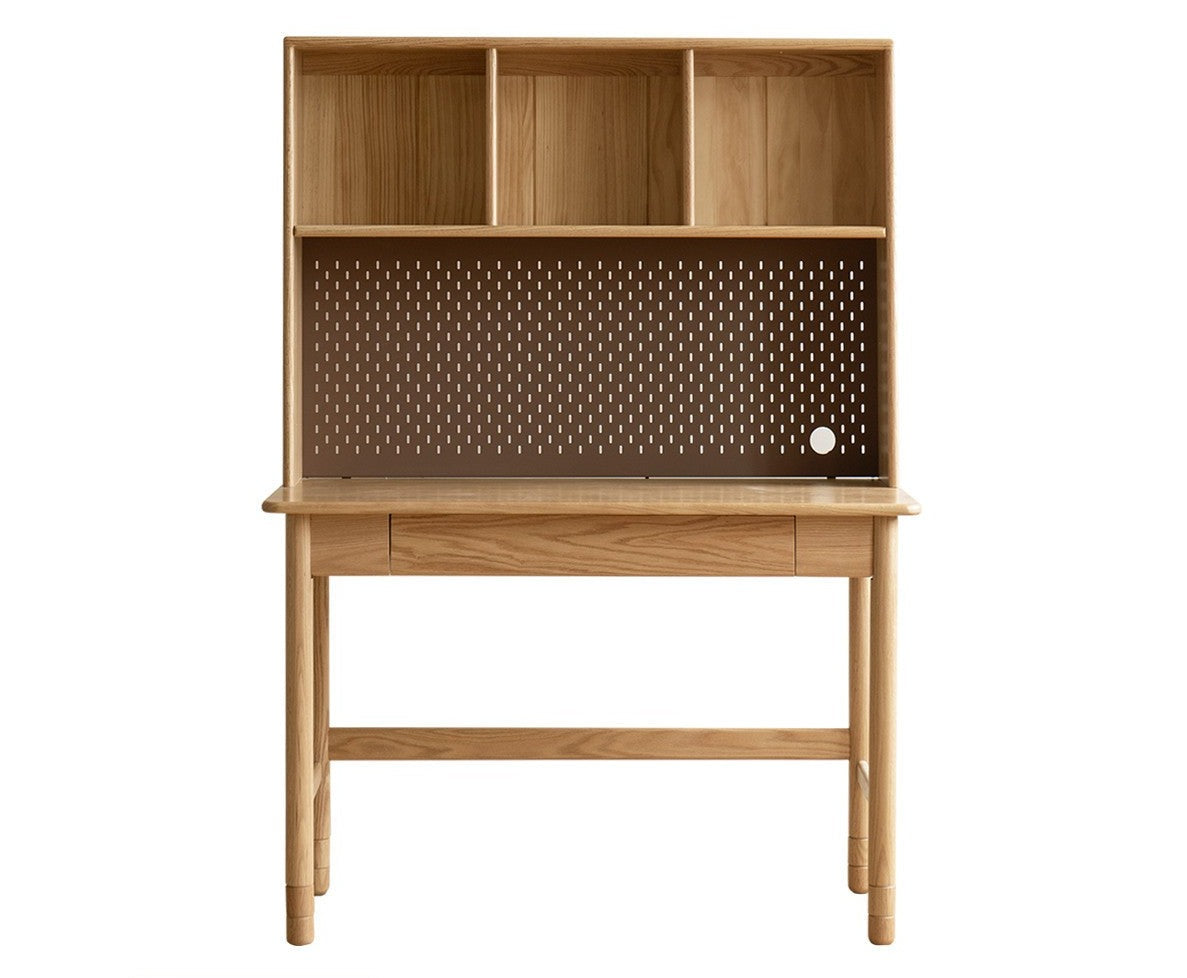 Oak Solid Wood Kids Lifting Study Desk Bookshelf