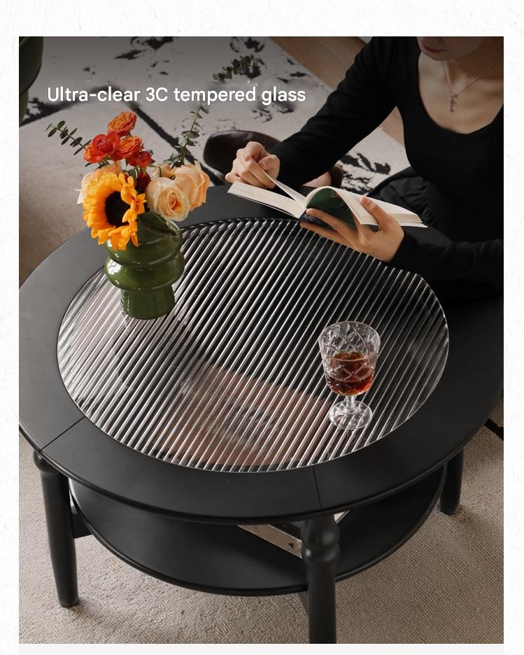 Rubber Solid Wood French Retro Glass Coffee Table.