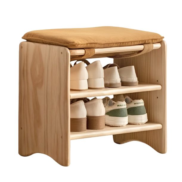Pine Solid Wood Shoe Bench Multi-layer Log Shoe Rack