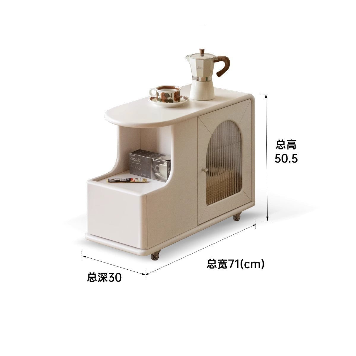 Solid RubberWood Edge Side Table French Cream Style