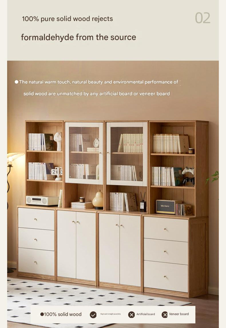 Solid Rubberwood, Oak Solid Wood Combination Bookcase.