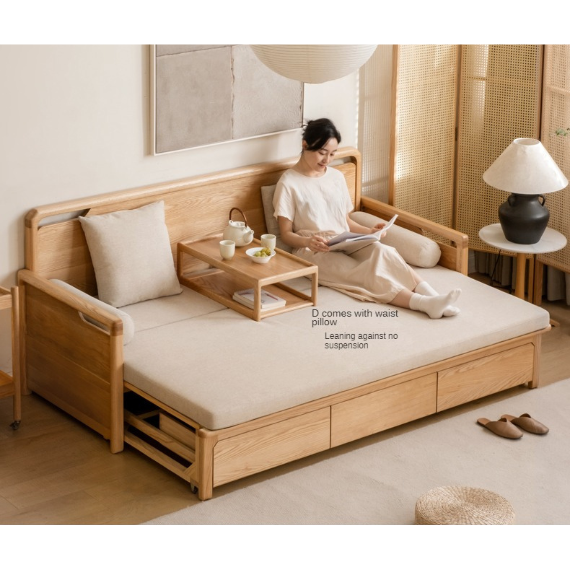 Oak Foldable Sofa Bed New Multifunctional Storage.