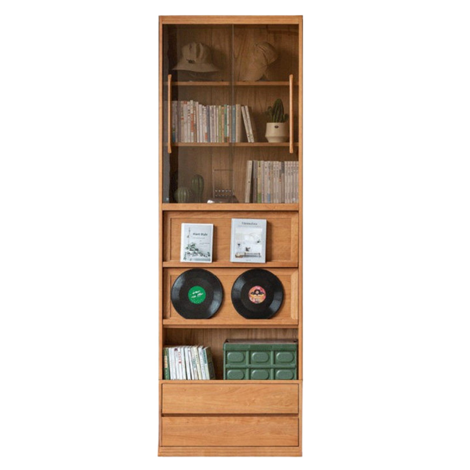 Cherry Solid Wood Bookcase Combination Glass Cabinet