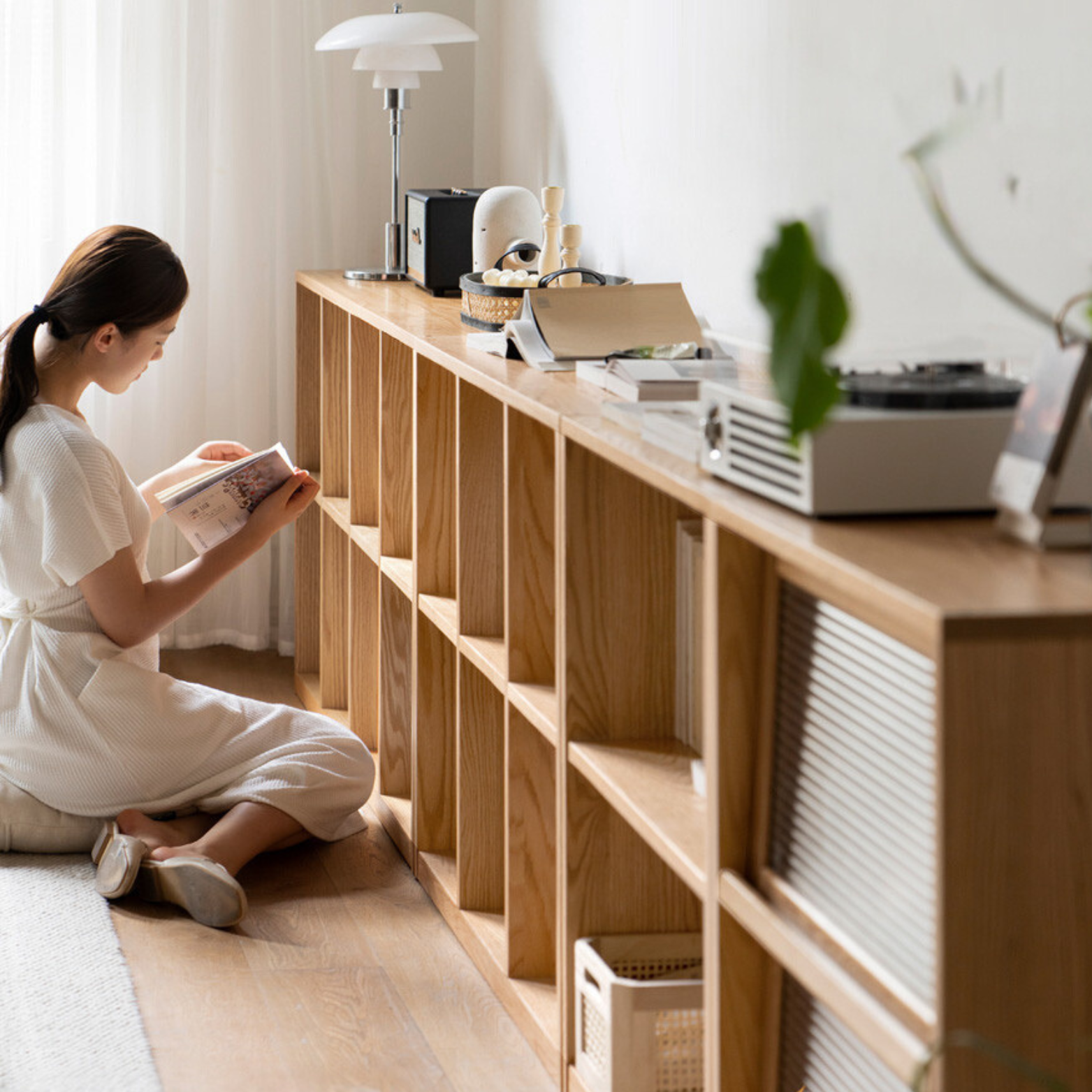 Black Walnut, Oak Solid Wood Combination Bookshelf, Floor Shelf